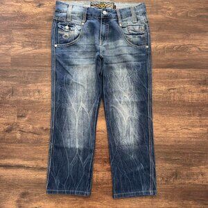 VIRUS Cyber Y2K Low Rise Flame Fade Baggy Jeans - Size 30